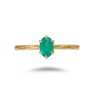 Japanese style sterling silver ring with oval green chalcedony and irregular gold band