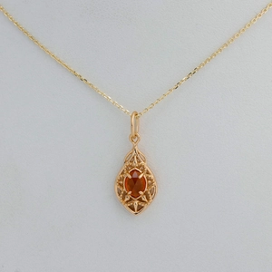 Vintage gold-plated S925 silver leaf pendant with natural orange garnet gemstone necklace