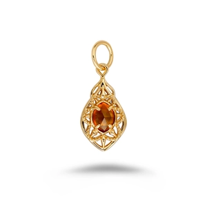 Vintage gold-plated S925 silver pendant with teardrop hollow design and orange garnet