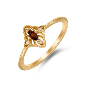 Vintage Hohl 925 Sterlingsilber 14K Vergoldet Roter Granat Ring Marquise Schliff Zirkonia Geometrischer Ring Damen Schmuck