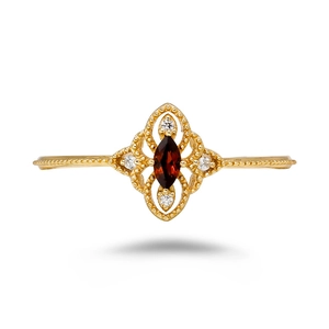 Vintage vergoldeter S925 Silberring mit Marquise Granat und filigranen Durchbruchdetails