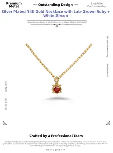 Détail d'un collier en argent plaqué or 14K avec rubis de synthèse et zircon
