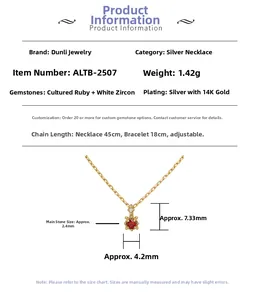 Spécifications de taille pour collier pendentif rubis rond minimaliste en argent massif