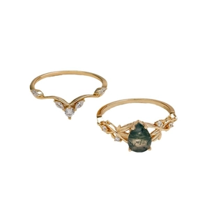 S925 zilveren set met mosagaat en 14k goudlaag in een vintage bohemian stijl voor dames