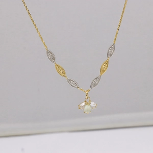 Elegant 14K gold plated S925 silver necklace with pear-cut green crystal pendants
