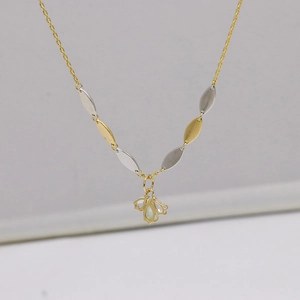 Elegant S925 silver leaf pendant necklace with green prehnite and white crystal gems