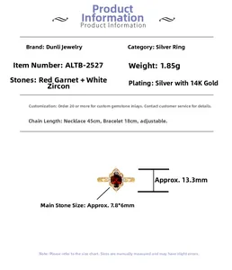 Dettagli dell'anello in argento s925 placcato oro 14k con granato ovale e zirconi bianchi