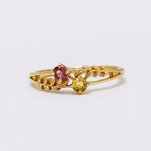 925 Sterling Silver 14K Gold Plated Gemstone Ring Pink Yellow Dual Stone Leaf Pattern Elegant Women Jewelry Finger Ring