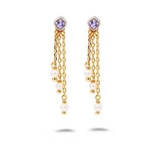 Boucles d'oreilles pendantes en argent S925 avec pierres violettes et perles blanches
