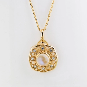 Elegant S925 silver 14k gold plated necklace featuring a moonstone mandala pendant