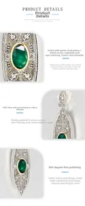 Macro detail of S925 silver pendant featuring green chalcedony and white zircon inlay