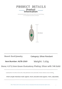 Detail view of S925 silver green chalcedony pendant measuring 28.8mm with 1.63g weight