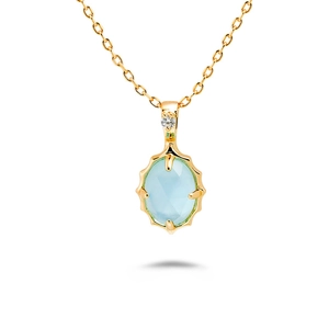 Élégant collier en or S925 avec une pierre précieuse ovale bleu clair et un pendentif