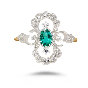 Bague luxueuse en argent S925 avec émeraude ovale et zircons blancs étincelants