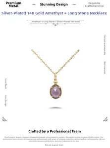 Dettaglio del ciondolo in argento placcato oro 14K con ametista e labradorite