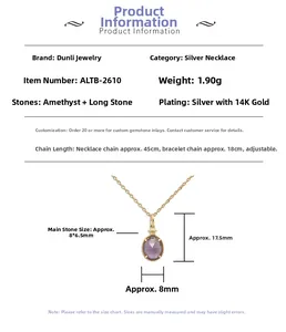 Dettaglio della collana in argento placcato oro 14K con misure di ametista e labradorite