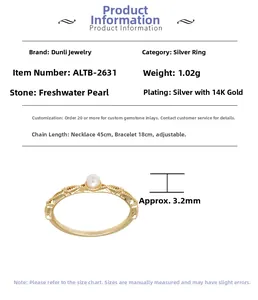 Detail of s925 silver 14K gold plated ring with a 3.2mm freshwater pearl inlay