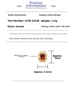 Detailed technical diagram of vintage garnet earrings in gold-plated lace frames