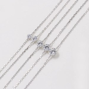 Five S925 sterling silver necklaces with different sizes of round cubic zirconia