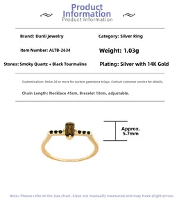 Detailed view of S925 silver smokey quartz ring with dimensions and 1.03g weight specs