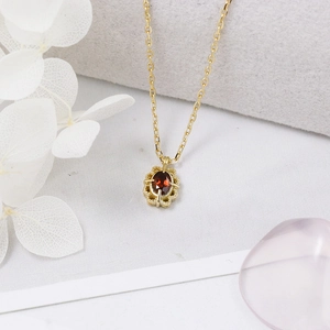 Vintage 925 Sterling Silver Gold Plated Jewelry Set Natural Garnet Oval Ring Necklace Earrings For Women Hollow Lace Design