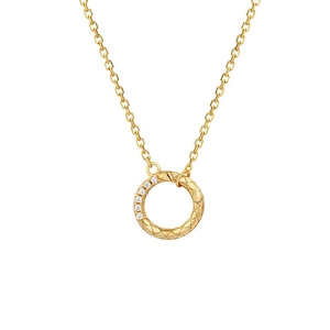 Elegante 14K vergulde S925 zilveren hanger met gewatteerd patroon en vijf kleine diamanten
