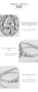 Macro detail of S925 sterling silver ring with marquise cut high carbon diamond stones
