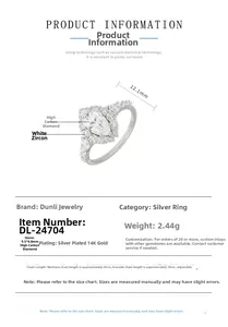 Detailed specs of S925 silver ring with 14K gold plating and marquise high carbon diamond