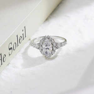 Luxurious S925 sterling silver ring featuring a marquise cut diamond and pavé setting