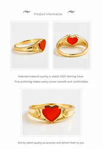 Macro detail of S925 gilded silver ring featuring red heart agate and textured band details