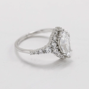 Elegant S925 sterling silver marquise cut halo ring with pave set cubic zirconia stones