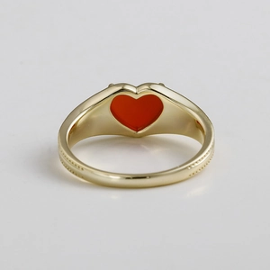 S925 sterling silver heart ring with natural red agate and gold plated finish