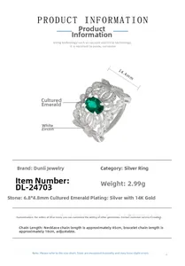 Detailed size chart for the vintage silver ring with an emerald and gold finish