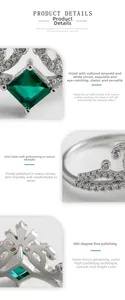 Dettaglio macro dell'anello con smeraldo taglio princess in argento S925 e zirconi bianchi
