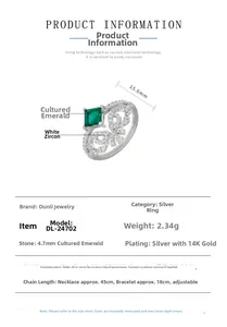 Dettagli dell'anello in argento S925 con smeraldo coltivato e placcatura in oro 14K
