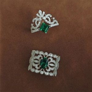 Ensemble de bagues couronne en argent S925 avec pierres vert émeraude et zircon