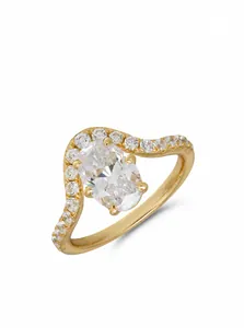 Macro detail of S925 sterling silver gold wavy ring with large oval carbon diamond stone