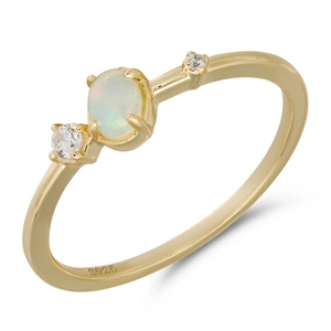Elegante anillo de ópalo chapado en oro S925 con tres piedras y sello de plata S925