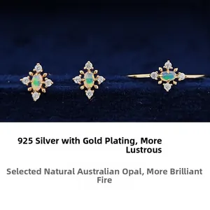 Detailed macro of gold-plated S925 silver snowflake earrings set with Australian opal