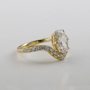 Elegant 925 sterling silver gold plated ring with oval moissanite and bypass band