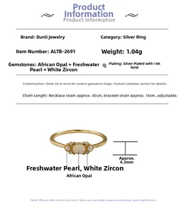 Details zum S925 Silberring vergoldet mit Opal, Perle und Zirkon einschließlich Maße