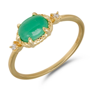 Exquisite S925 gilded silver ring featuring an oval green chalcedony and zircon accents