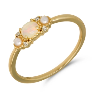 S925 silbervergoldeter Ring mit Opal-Hauptstein und natürlichen Perlen besetzt