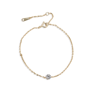Bracelet minimaliste en argent S925 doré orné d'un seul diamant moissanite étincelant
