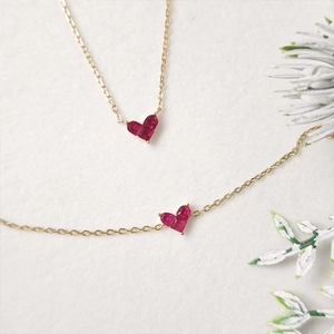 925 Sterling Silver Red Corundum Heart Jewelry For Women Necklace Earrings Ring Bracelet 14K Gold Plated Romantic Gift