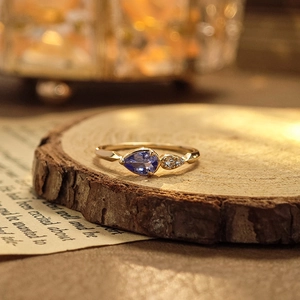 Bague en Argent Sterling 925 Tanzanite Naturelle Luxe Japonais Plaqué Or 14K Pierre Violette Taille Poire Bijoux Vintage pour Femme