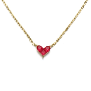 Elegant gold S925 necklace with a heart-shaped pendant featuring three red gemstones