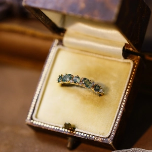Vintage 925 Sterling Silver Ring Gold Plated Natural Moss Agate Topaz Zircon Inlaid Stackable Band Ring For Women Jewelry Gift