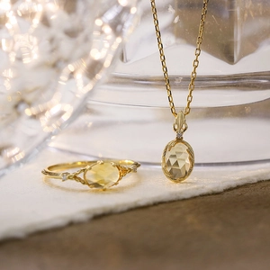 Set gioielli vintage in argento dorato con pietre ovali di citrino giallo e oro
