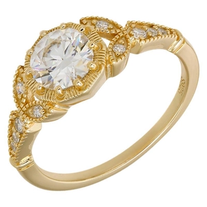 Bague en argent sterling 925 plaqué or avec moissanite et gravure de style palais